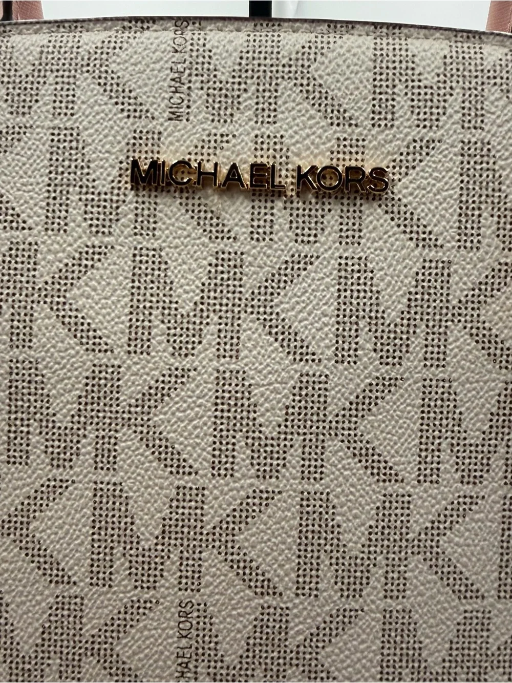 Michael Kors Lynn Large East West Signature Satchel with Dusty Pink Trim NWT